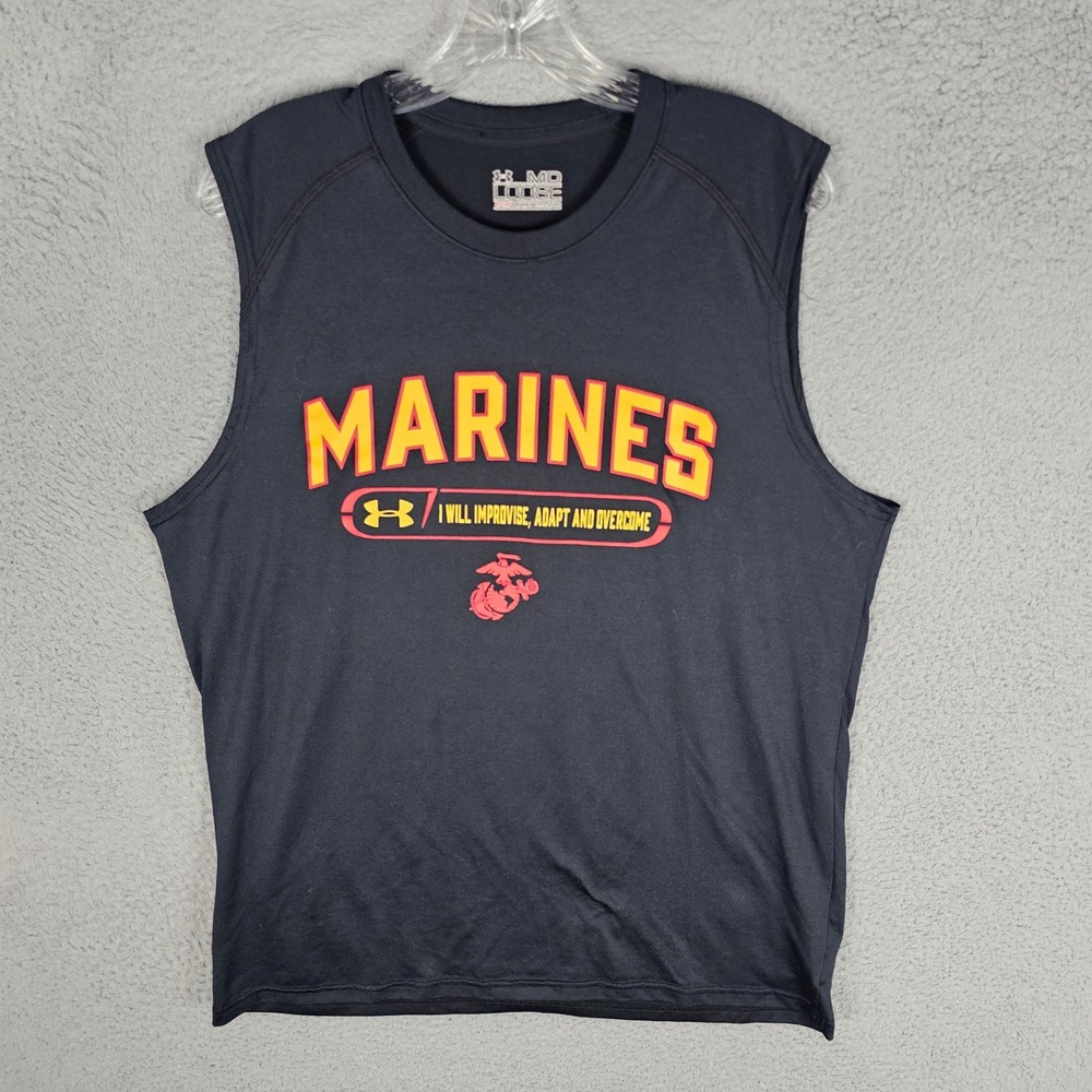 Under Armour Muscle Shirt Mens MD Black Marines Improvise Adapt Overcome UM0682